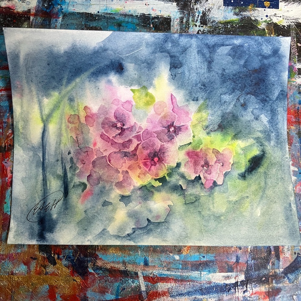 Original purple Pansies painting watercolor art artwork botanical floral art